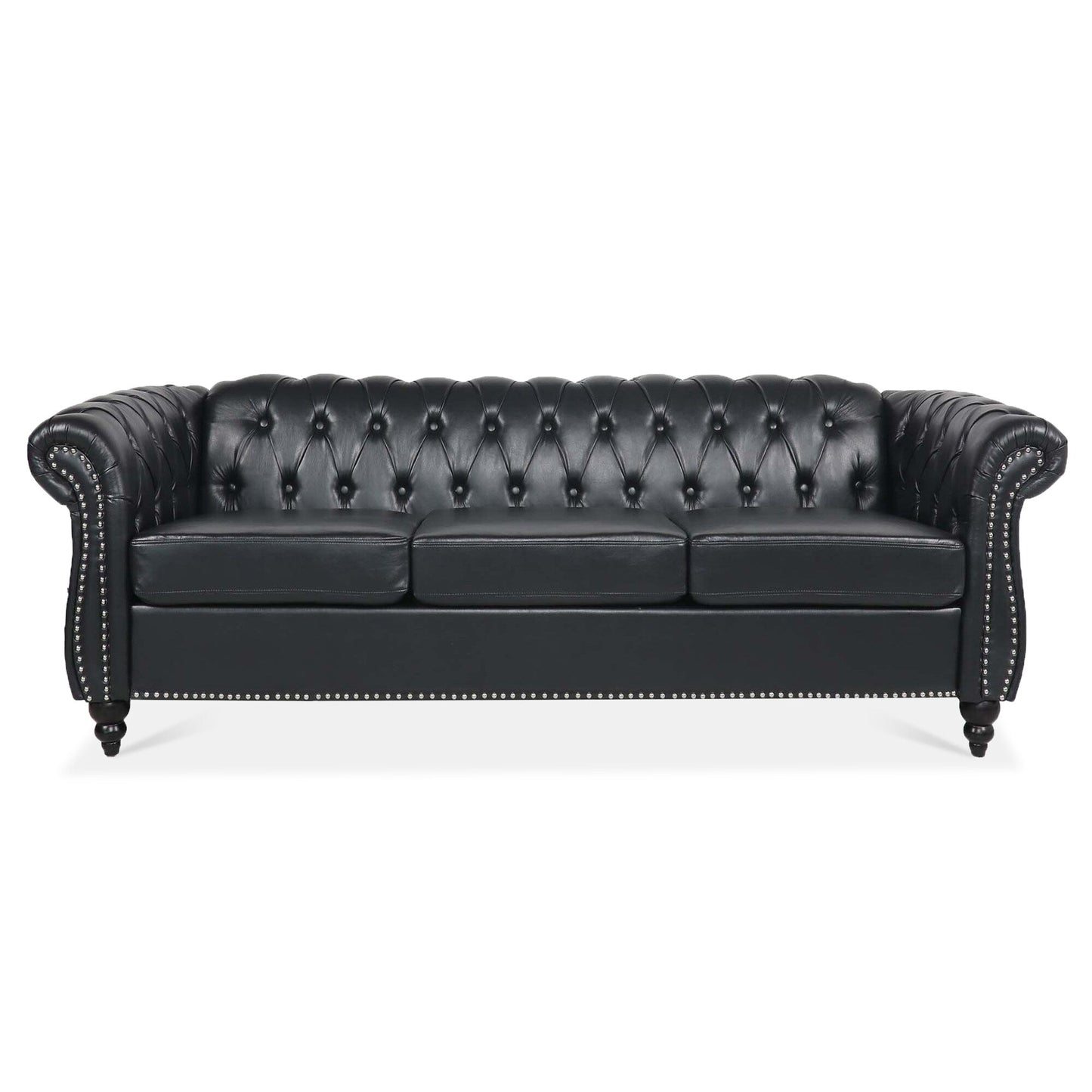 Divano Chesterfield in pelle PU da 84,65 pollici con braccioli arrotolati (3 posti)