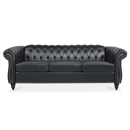 Divano Chesterfield in pelle PU da 84,65 pollici con braccioli arrotolati (3 posti)