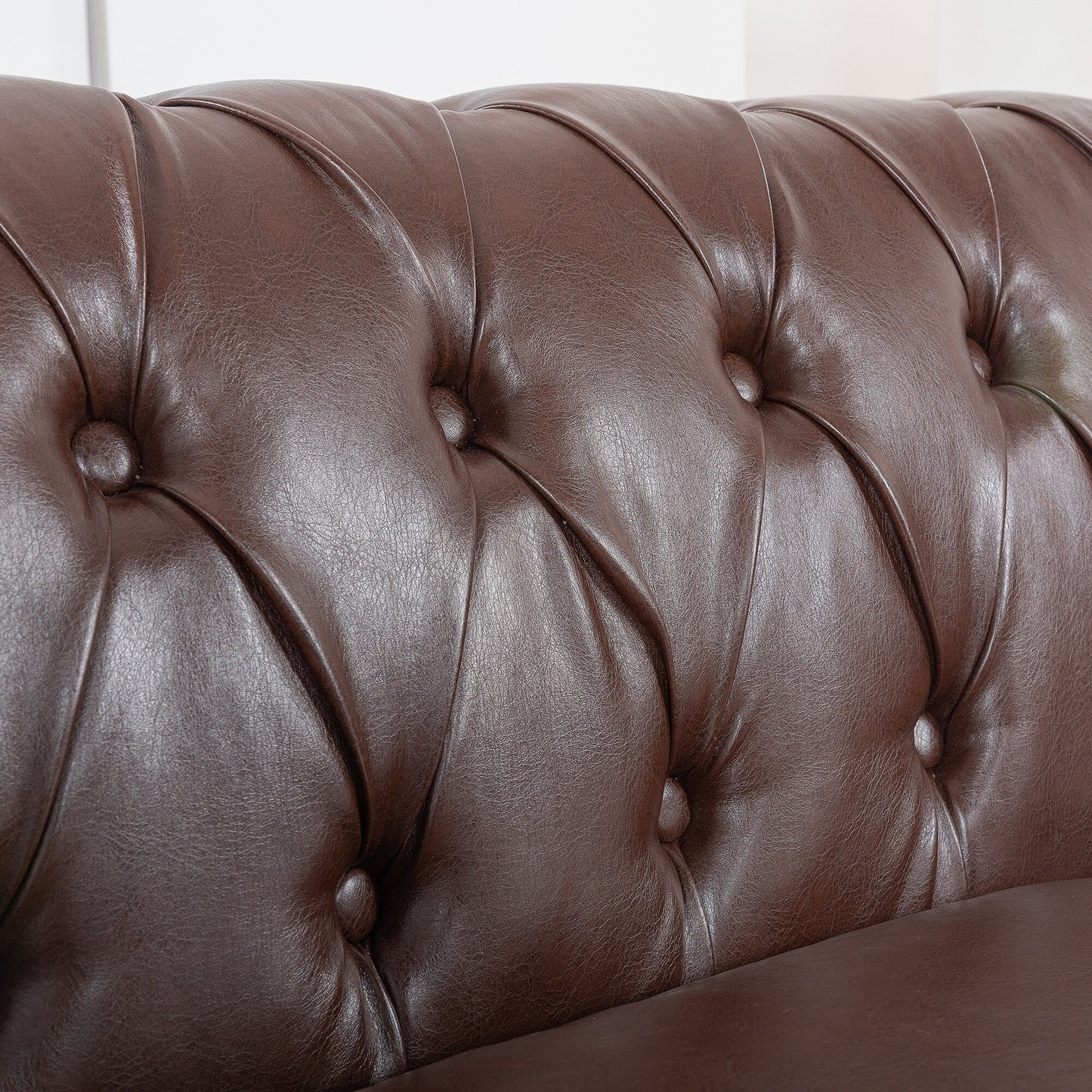 Divano Chesterfield in pelle PU da 84,65 pollici con braccioli arrotolati (3 posti)