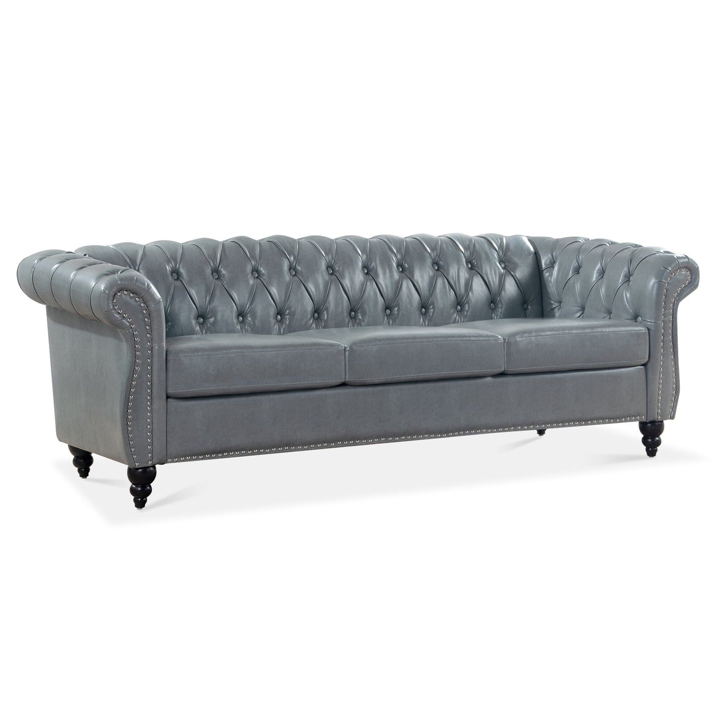 Divano Chesterfield in pelle PU da 84,65 pollici con braccioli arrotolati (3 posti)