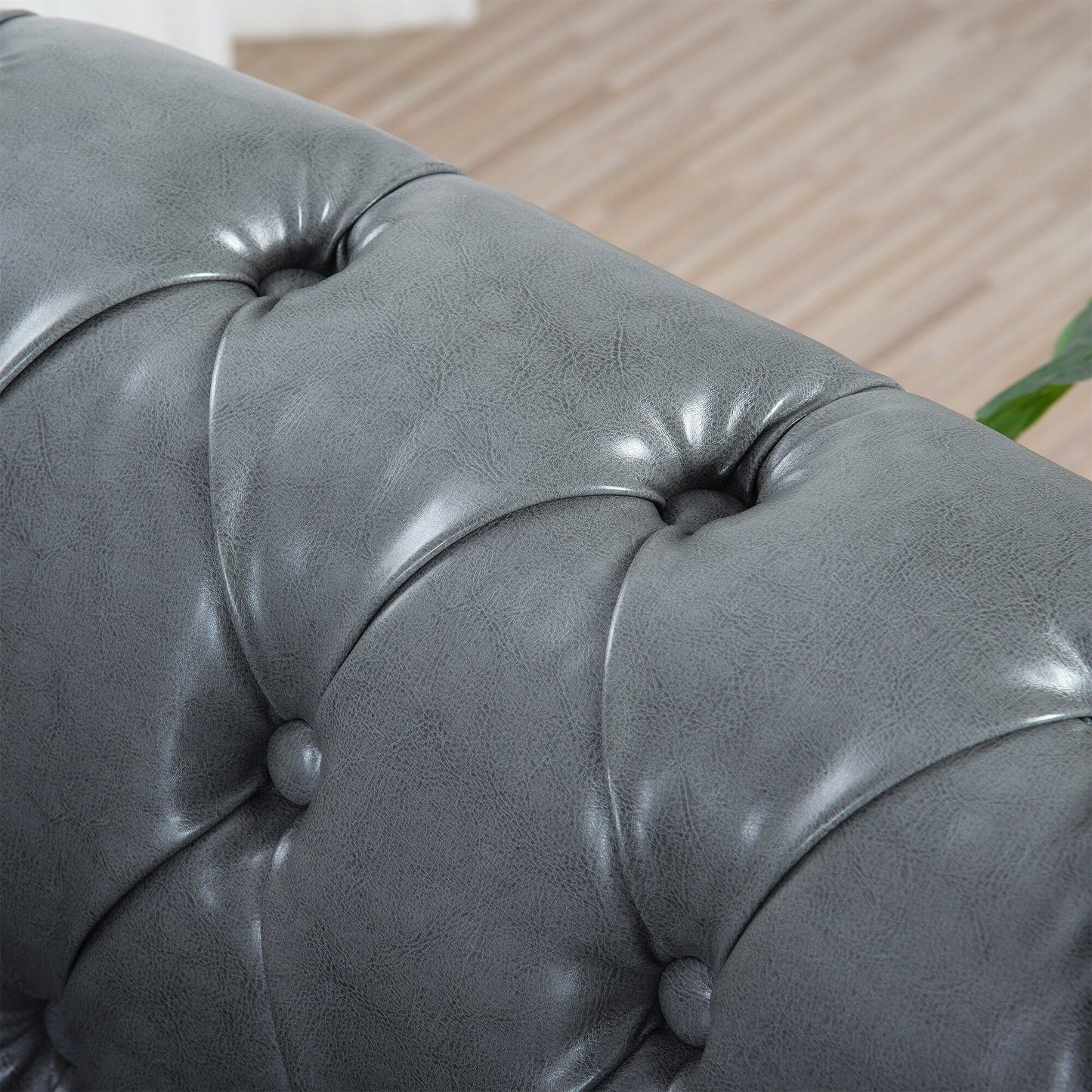 Divano Chesterfield in pelle PU da 84,65 pollici con braccioli arrotolati (3 posti)