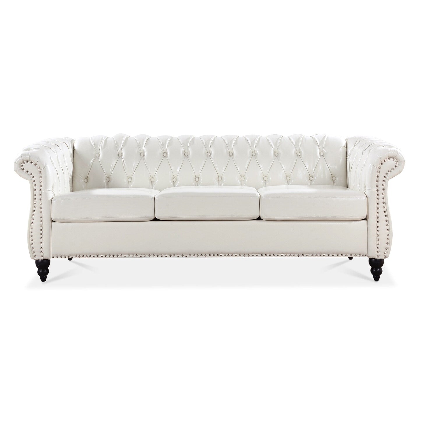 Divano Chesterfield in pelle PU da 84,65 pollici con braccioli arrotolati (3 posti)