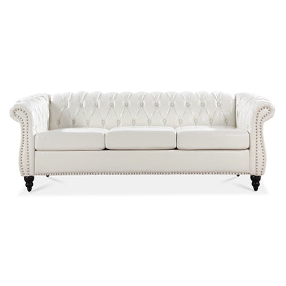 Divano Chesterfield in pelle PU da 84,65 pollici con braccioli arrotolati (3 posti)