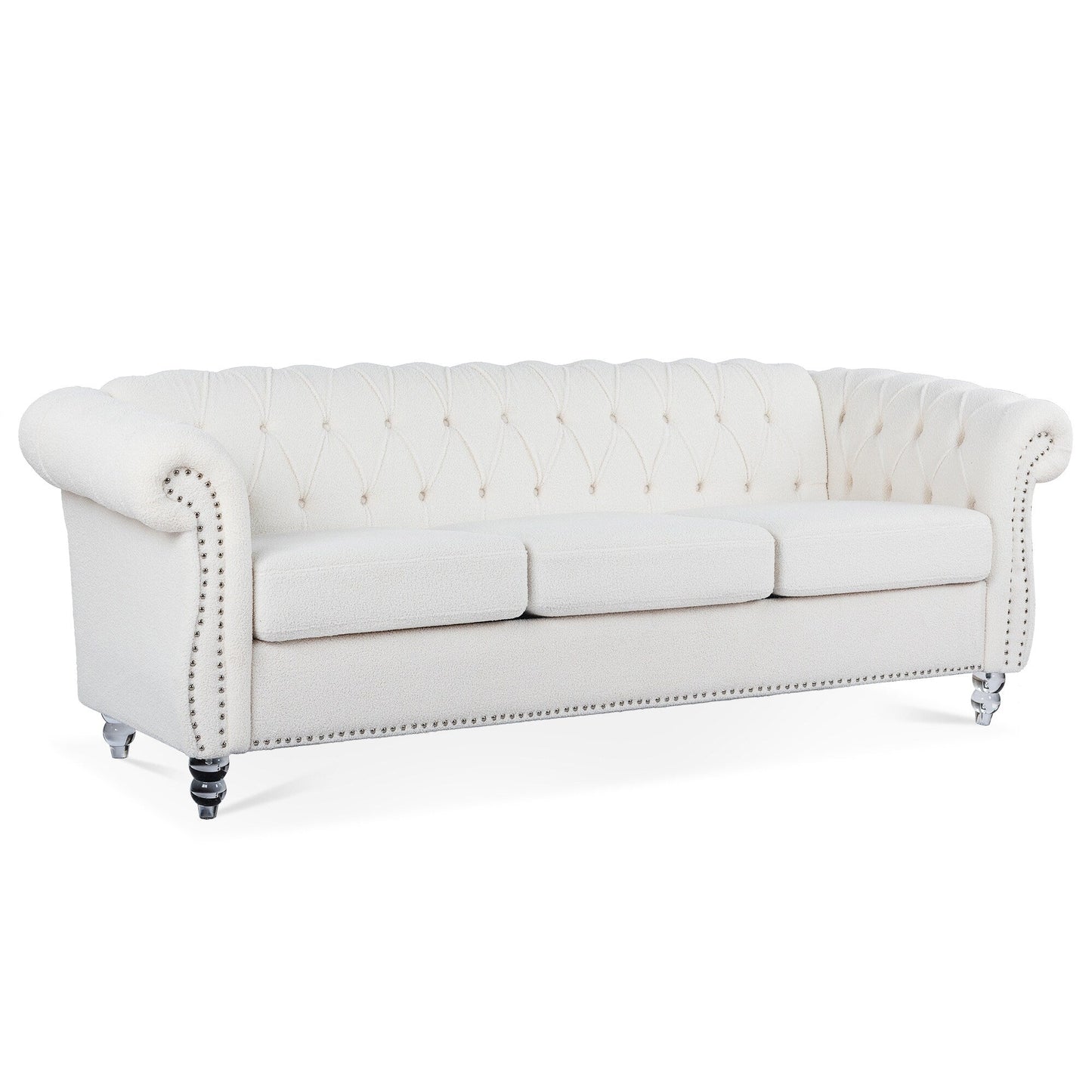 Divano Chesterfield in poliestere con braccioli arrotolati (3 posti) 84,65