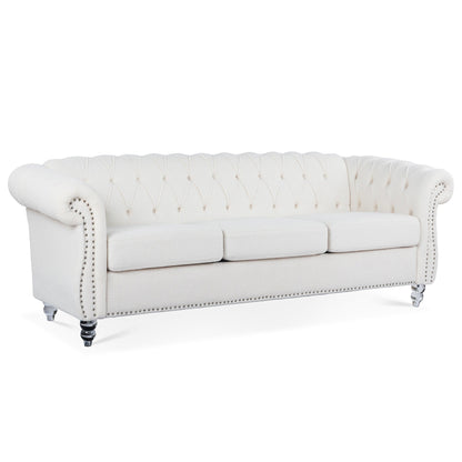 Divano Chesterfield in poliestere con braccioli arrotolati (3 posti) 84,65