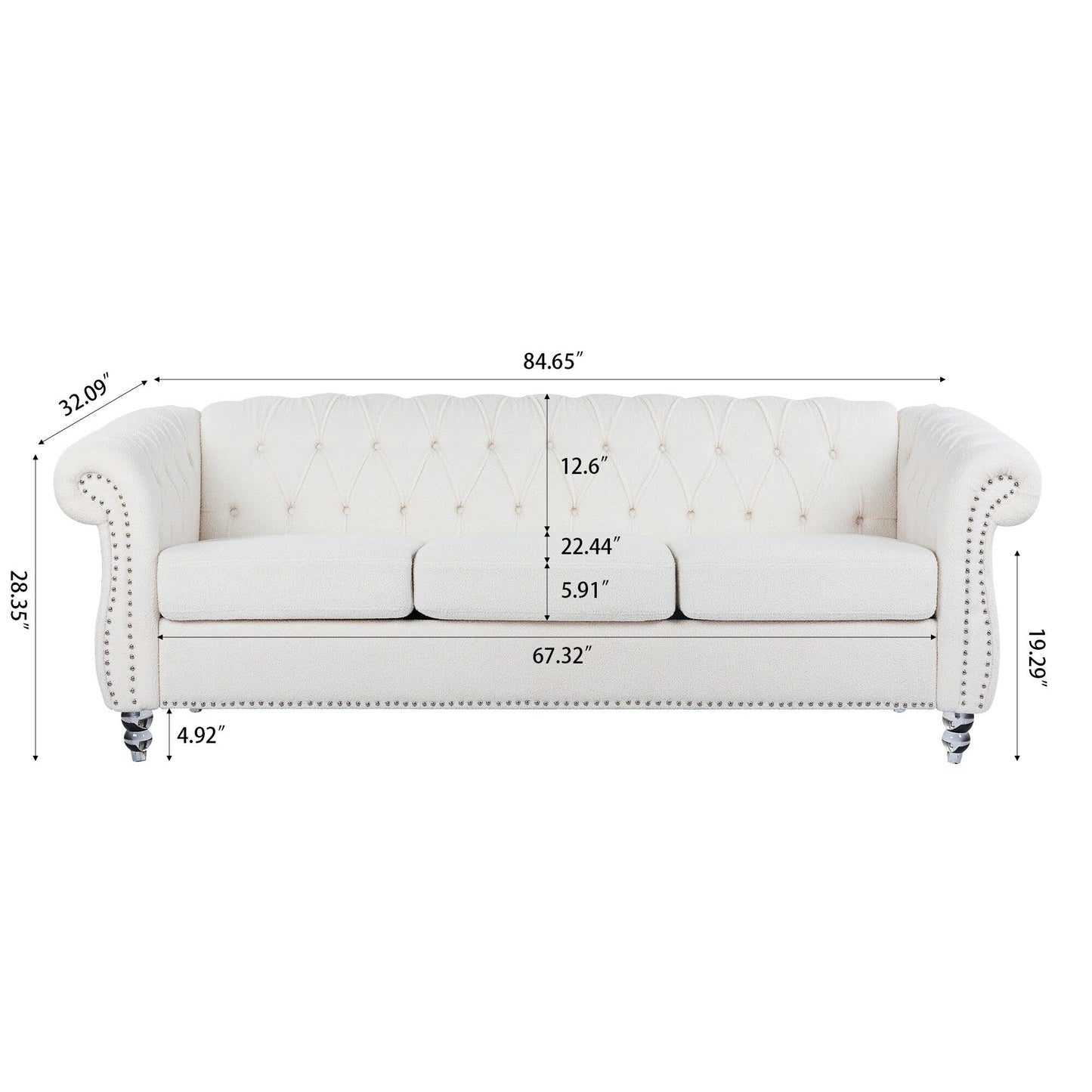 Divano Chesterfield in poliestere con braccioli arrotolati (3 posti) 84,65