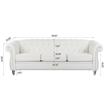 Divano Chesterfield in poliestere con braccioli arrotolati (3 posti) 84,65