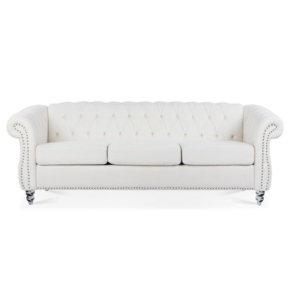 Divano Chesterfield in poliestere con braccioli arrotolati (3 posti) 84,65