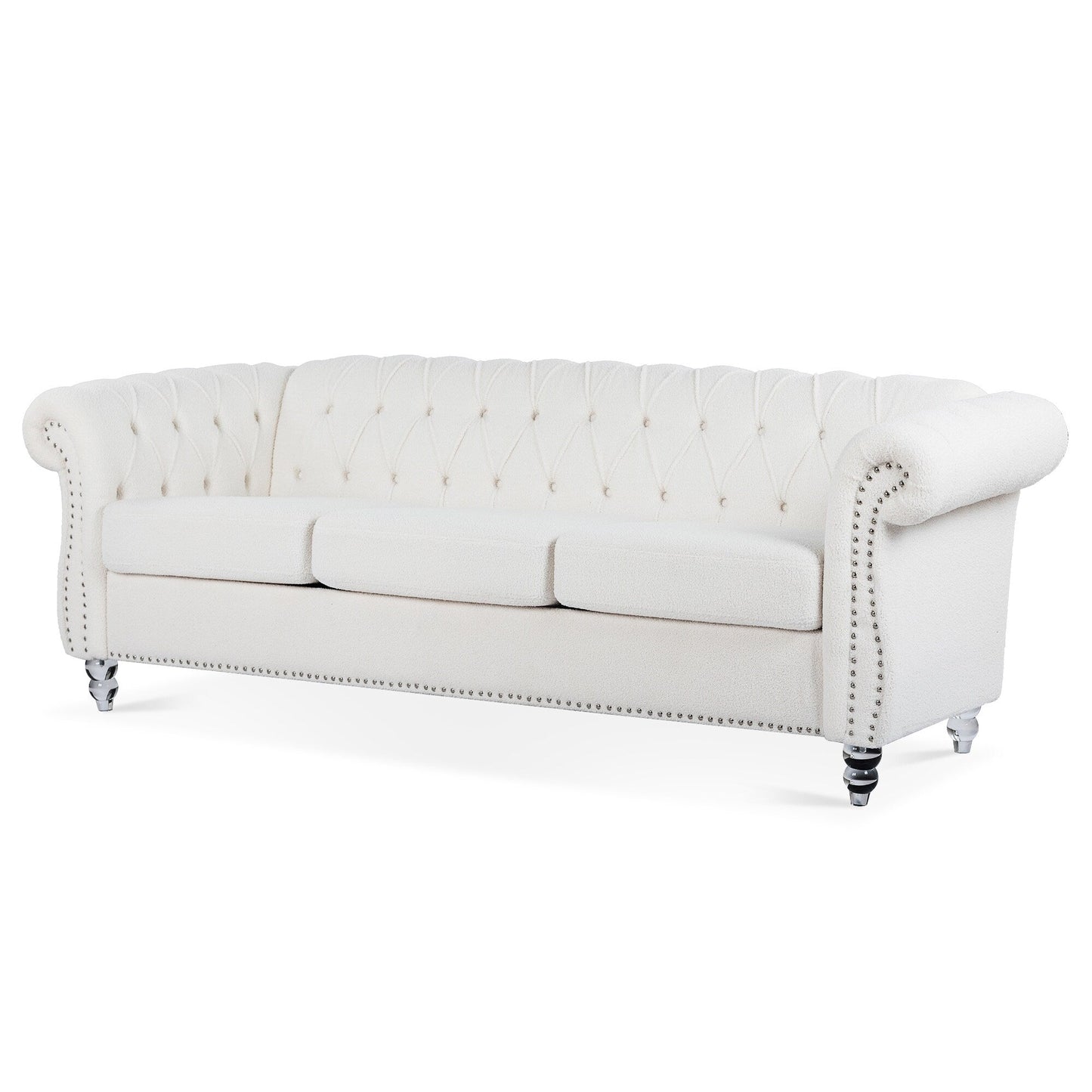 Divano Chesterfield in poliestere con braccioli arrotolati (3 posti) 84,65