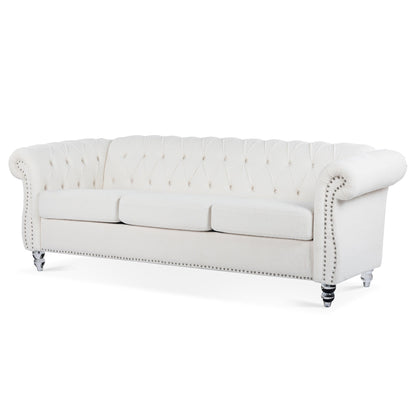 Divano Chesterfield in poliestere con braccioli arrotolati (3 posti) 84,65