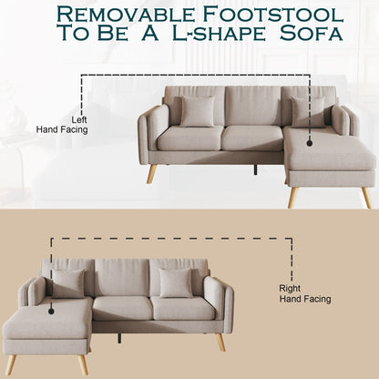 Divano a 3 posti a L in lino da 84,6'' con chaise longue reversibile, cuscini a molle indipendenti, struttura in legno massello, doppi braccioli