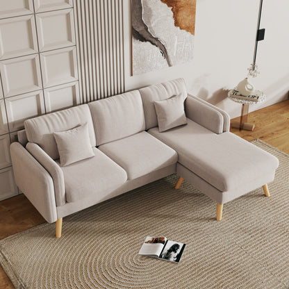 Divano a 3 posti a L in lino da 84,6'' con chaise longue reversibile, cuscini a molle indipendenti, struttura in legno massello, doppi braccioli