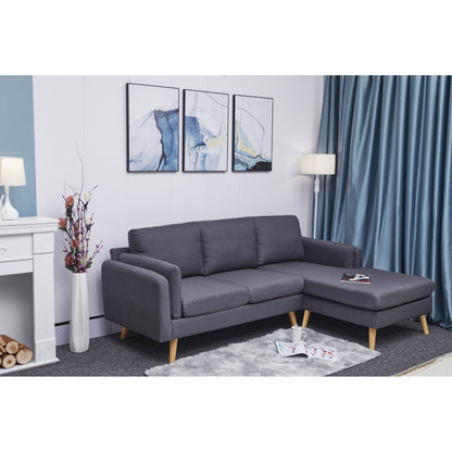 Divano a 3 posti a L in lino da 84,6'' con chaise longue reversibile, cuscini a molle indipendenti, struttura in legno massello, doppi braccioli