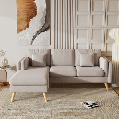 Divano a 3 posti a L in lino da 84,6'' con chaise longue reversibile, cuscini a molle indipendenti, struttura in legno massello, doppi braccioli