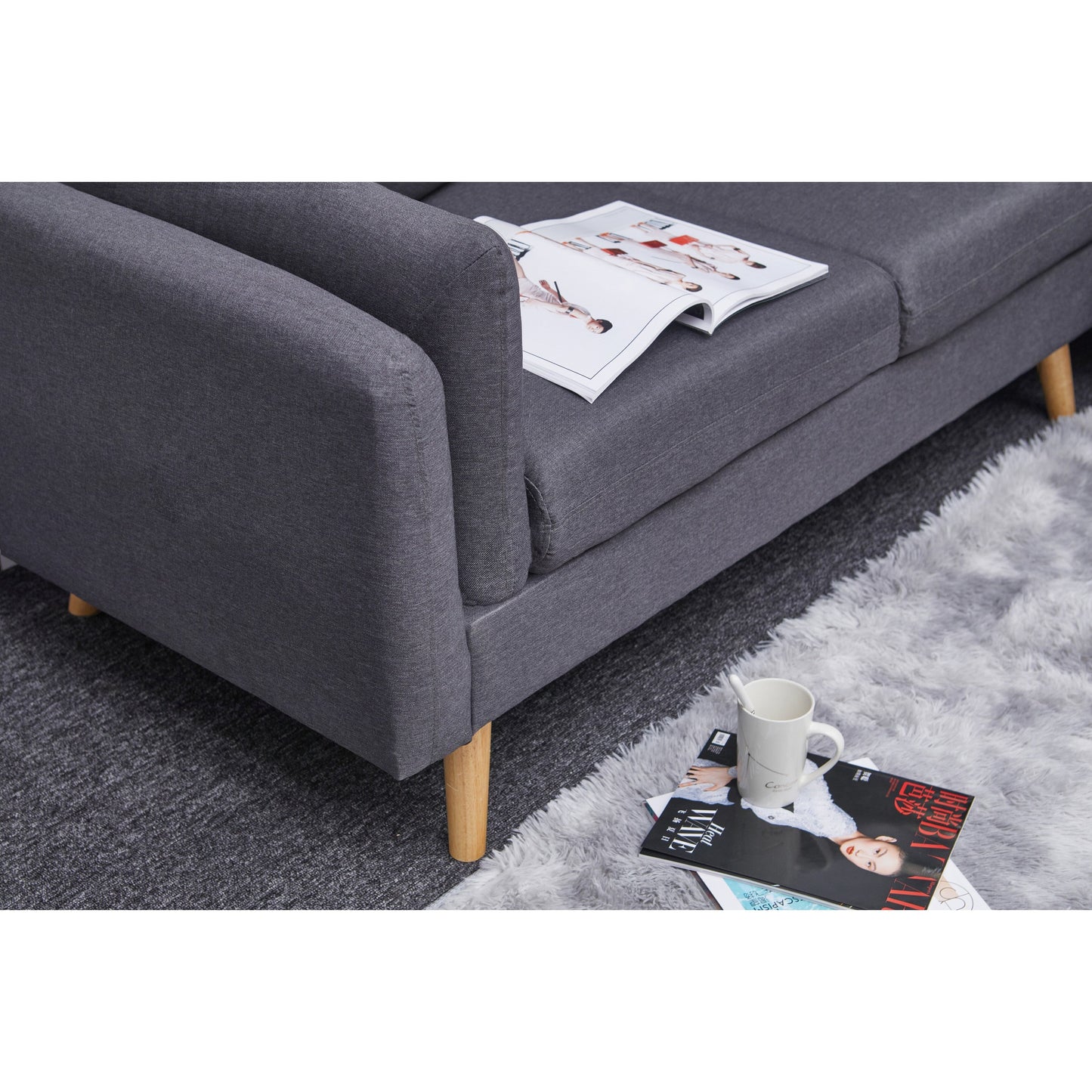 Divano a 3 posti a L in lino da 84,6'' con chaise longue reversibile, cuscini a molle indipendenti, struttura in legno massello, doppi braccioli