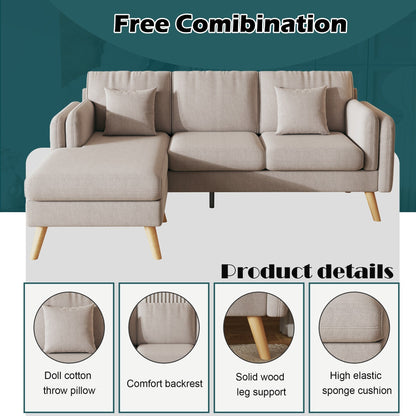 Divano a 3 posti a L in lino da 84,6'' con chaise longue reversibile, cuscini a molle indipendenti, struttura in legno massello, doppi braccioli