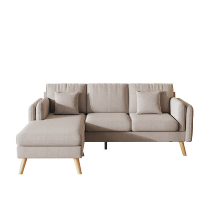 Divano a 3 posti a L in lino da 84,6'' con chaise longue reversibile, cuscini a molle indipendenti, struttura in legno massello, doppi braccioli