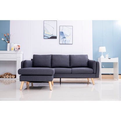 Divano a 3 posti a L in lino da 84,6'' con chaise longue reversibile, cuscini a molle indipendenti, struttura in legno massello, doppi braccioli
