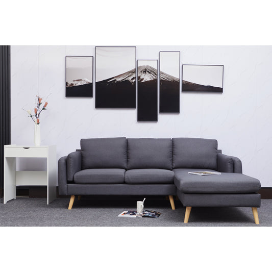 Divano a 3 posti a L in lino da 84,6'' con chaise longue reversibile, cuscini a molle indipendenti, struttura in legno massello, doppi braccioli