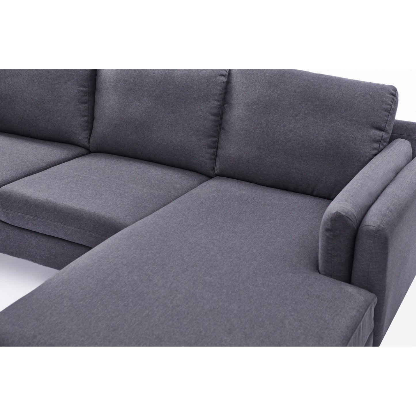 Divano a 3 posti a L in lino da 84,6'' con chaise longue reversibile, cuscini a molle indipendenti, struttura in legno massello, doppi braccioli