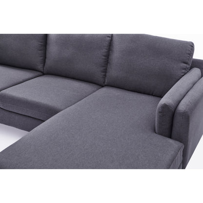 Divano a 3 posti a L in lino da 84,6'' con chaise longue reversibile, cuscini a molle indipendenti, struttura in legno massello, doppi braccioli