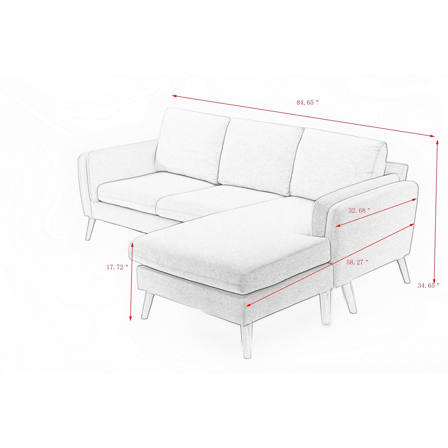 Divano a L in lino da 84,6'' con chaise longue reversibile
