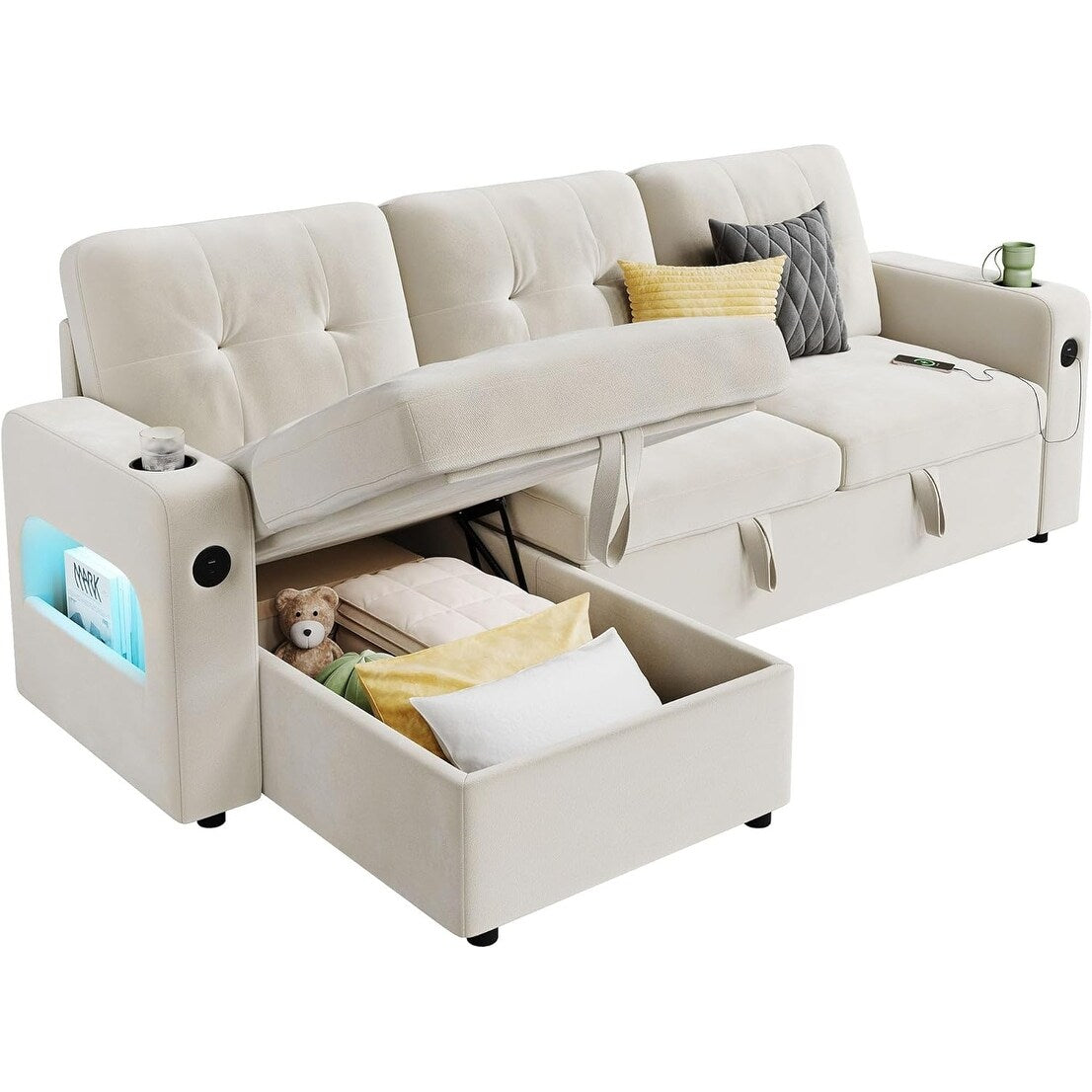 Divano letto 84 posti, divano componibile modulare con contenitore reversibile