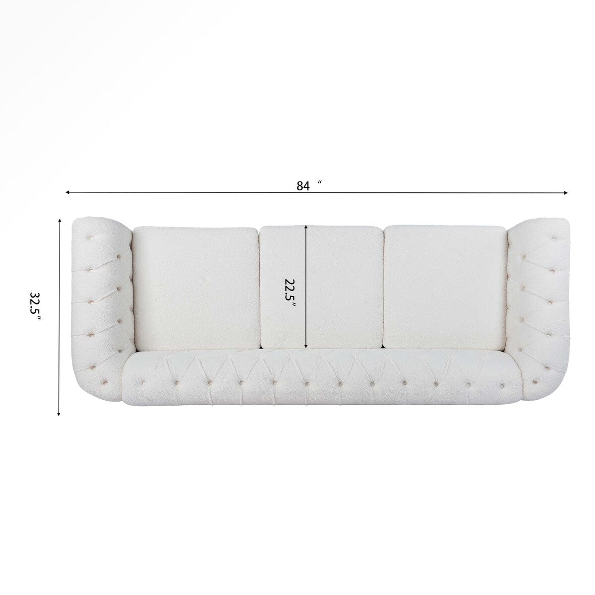 Divano Chesterfield a 3 posti con braccioli arrotolati bianchi 84