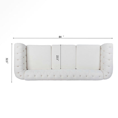 Divano Chesterfield a 3 posti con braccioli arrotolati bianchi 84