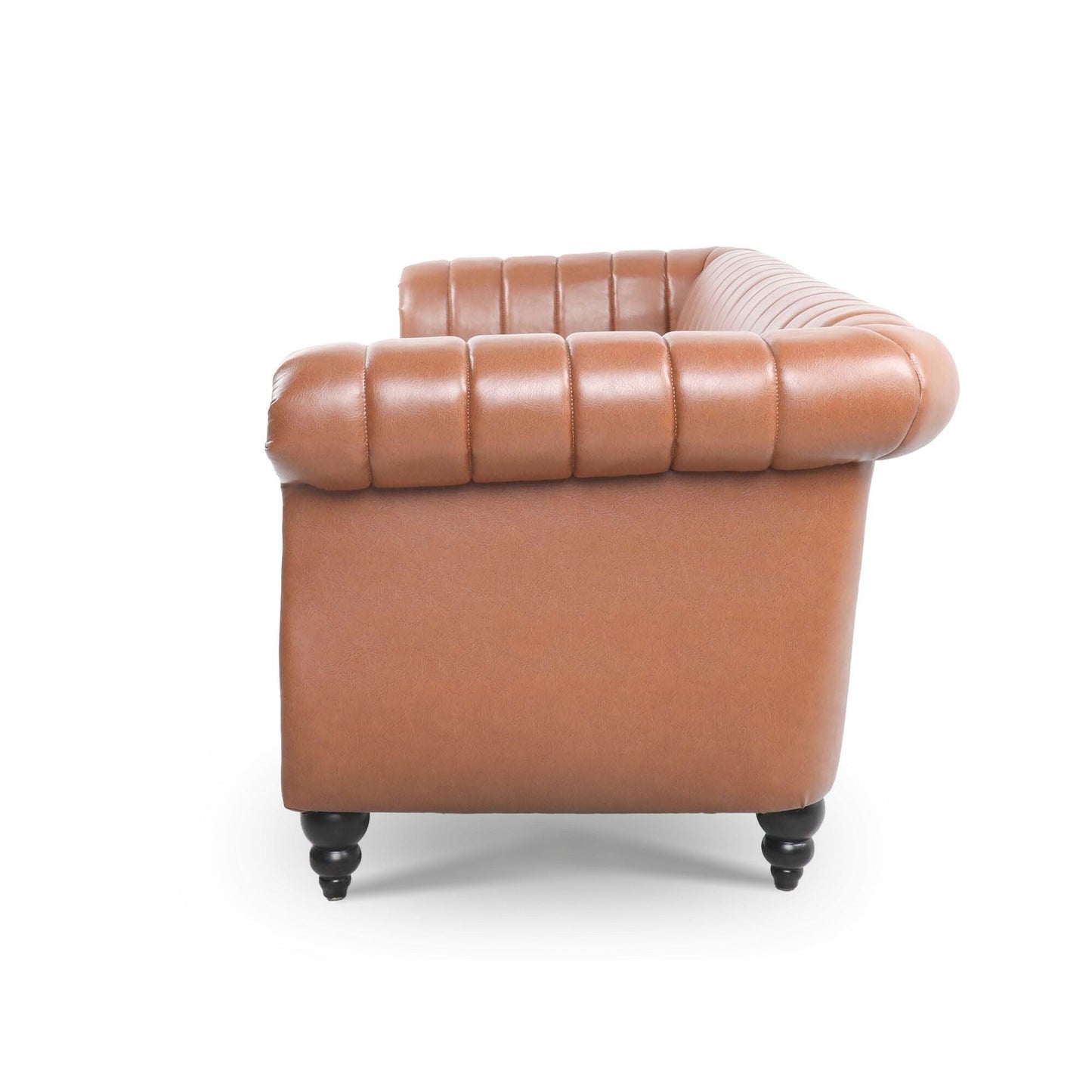 Divano Chesterfield a tre posti con braccioli arrotolati in PU da 84''