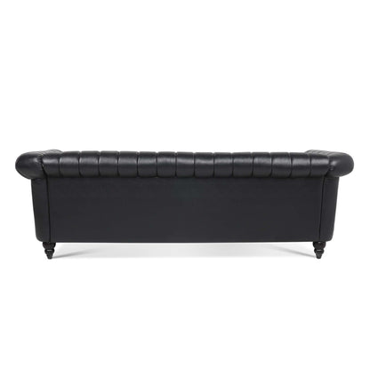 Divano Chesterfield a tre posti con braccioli arrotolati in PU da 84''