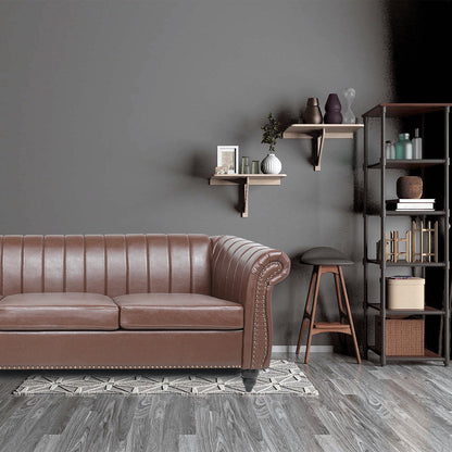 Divano Chesterfield a tre posti con braccioli arrotolati in PU da 84''