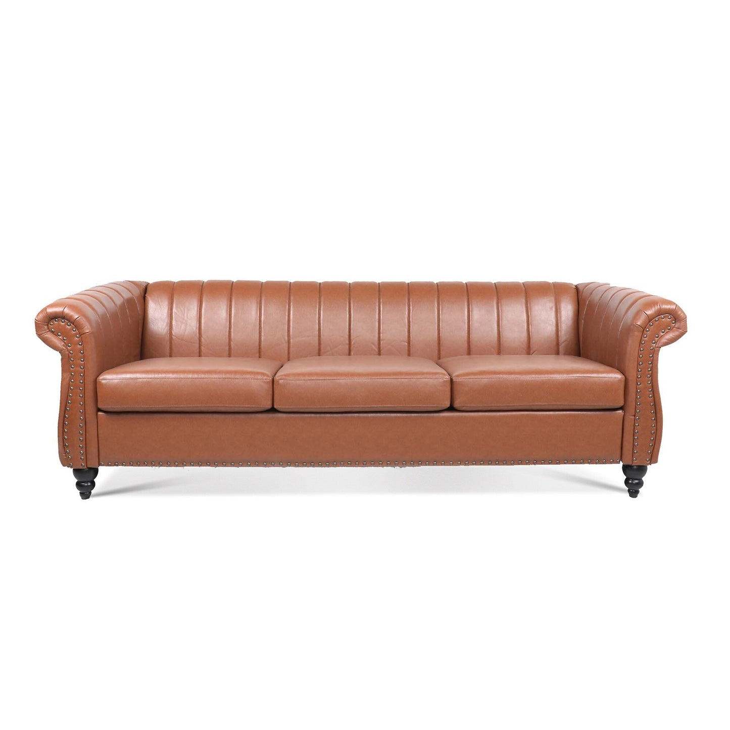 Divano Chesterfield a tre posti con braccioli arrotolati in PU da 84''