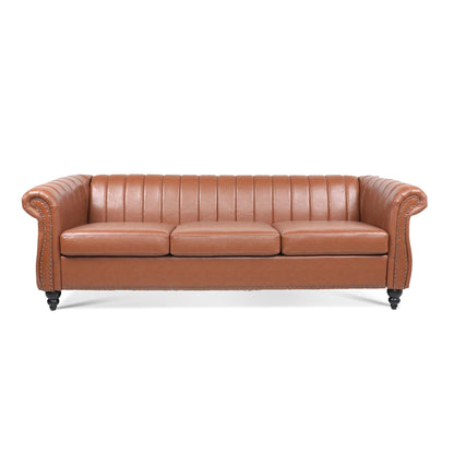 Divano Chesterfield a tre posti con braccioli arrotolati in PU da 84''
