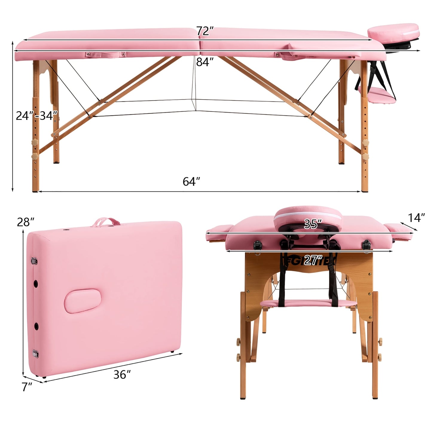 Lettino da massaggio portatile da 84''L, regolabile, per spa viso, tatuaggi, con trasporto