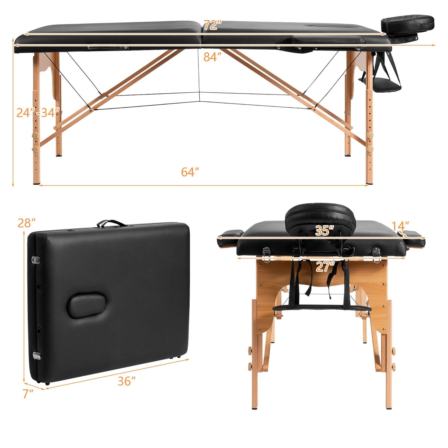 Lettino da massaggio portatile da 84''L, regolabile, per spa viso, tatuaggi, con trasporto