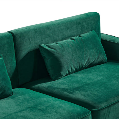Divano moderno a 3 posti in velluto da 85,44 pollici con 2 cuscini, gambe in metallo dorato, eleganza senza tempo, schiuma ad alta densità