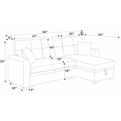 Divano letto imbottito da 85,5'', con spazio di archiviazione disponibile sotto la seduta della chaise longue, che fonde un fascino contemporaneo con una sofisticatezza semplice