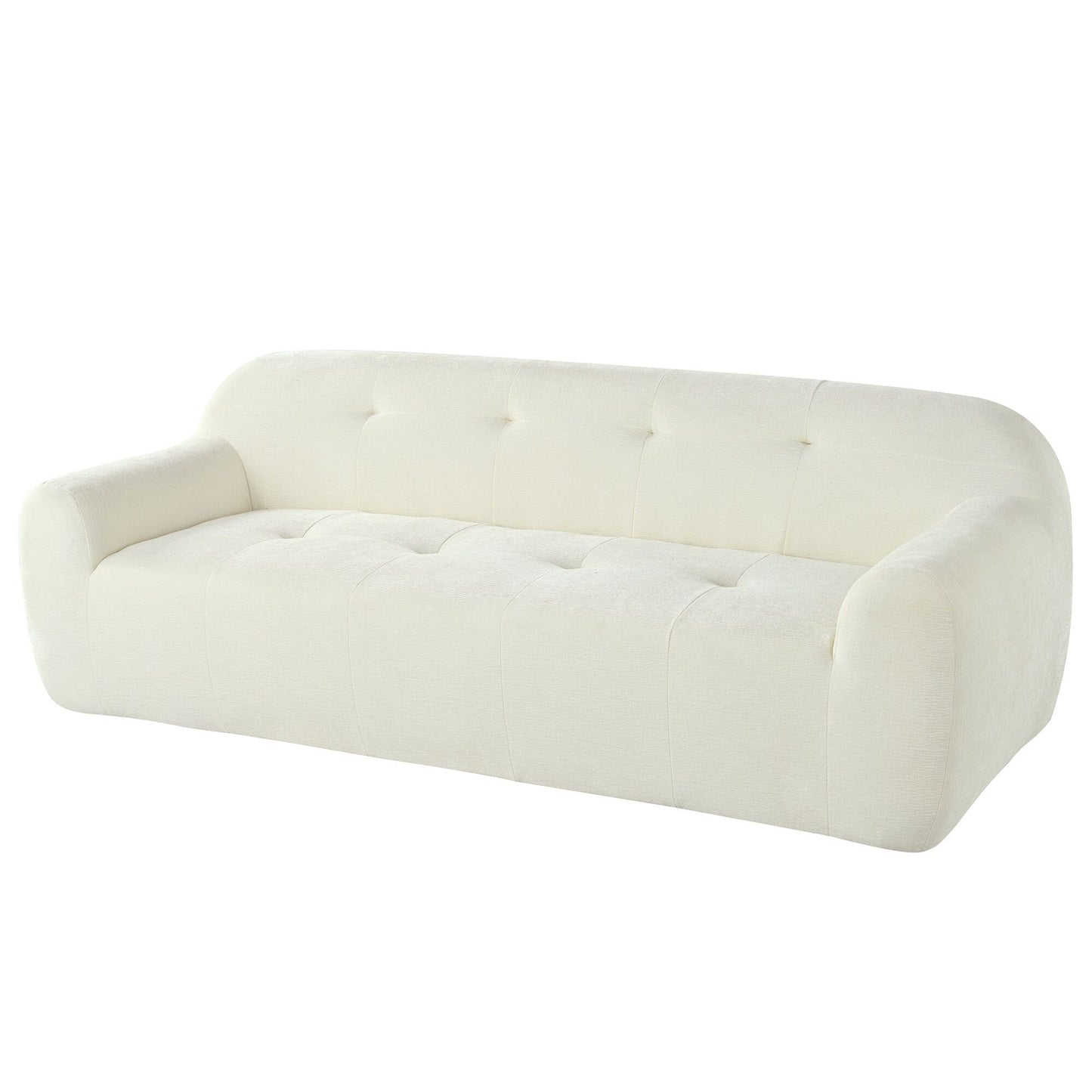 Divano a 3 posti in tessuto ciniglia largo 85,8 con stile capitonné, design a compressione completa della spugna, con schiuma senza polvere