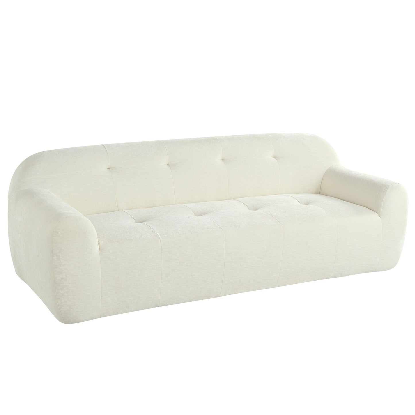Divano a 3 posti in tessuto ciniglia largo 85,8 con stile capitonné, design a compressione completa della spugna, con schiuma senza polvere