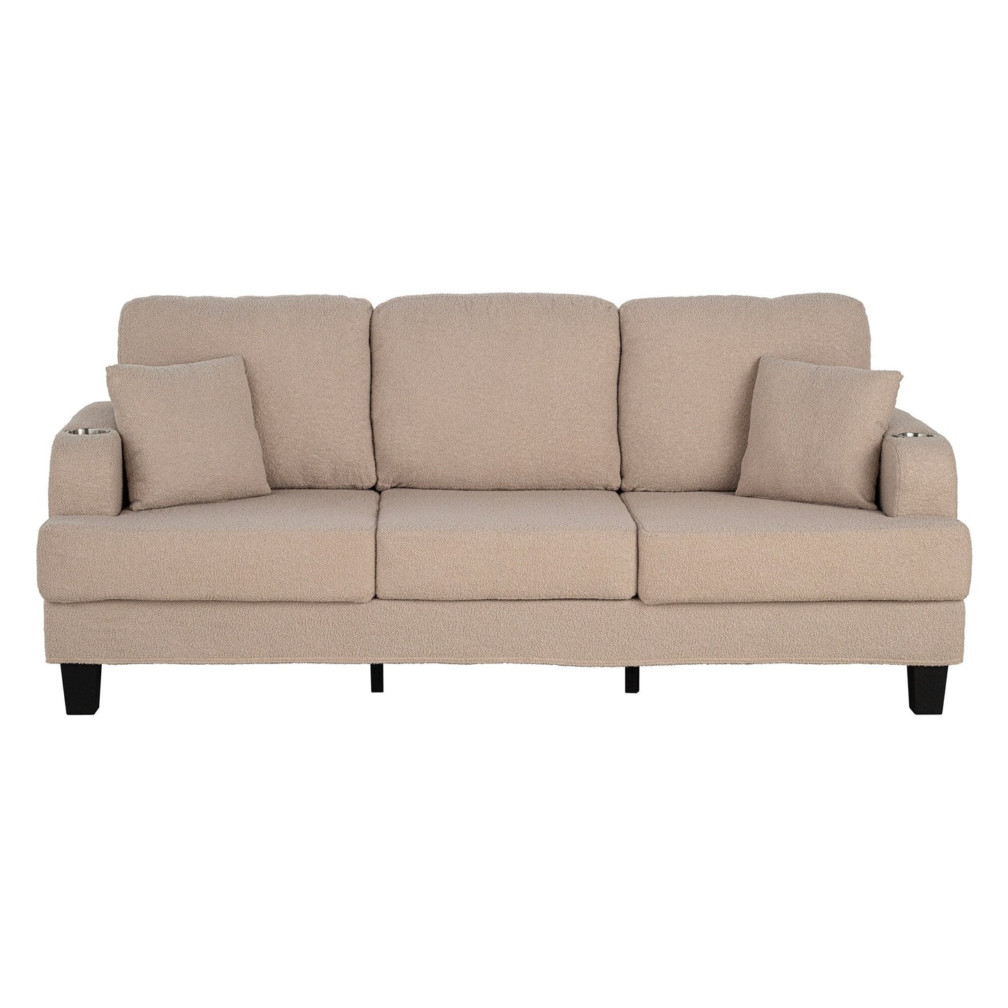 Divano moderno a 3 posti in velluto a coste beige con USB e 2 cuscini