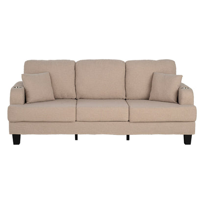 Divano moderno a 3 posti in velluto a coste beige con USB e 2 cuscini