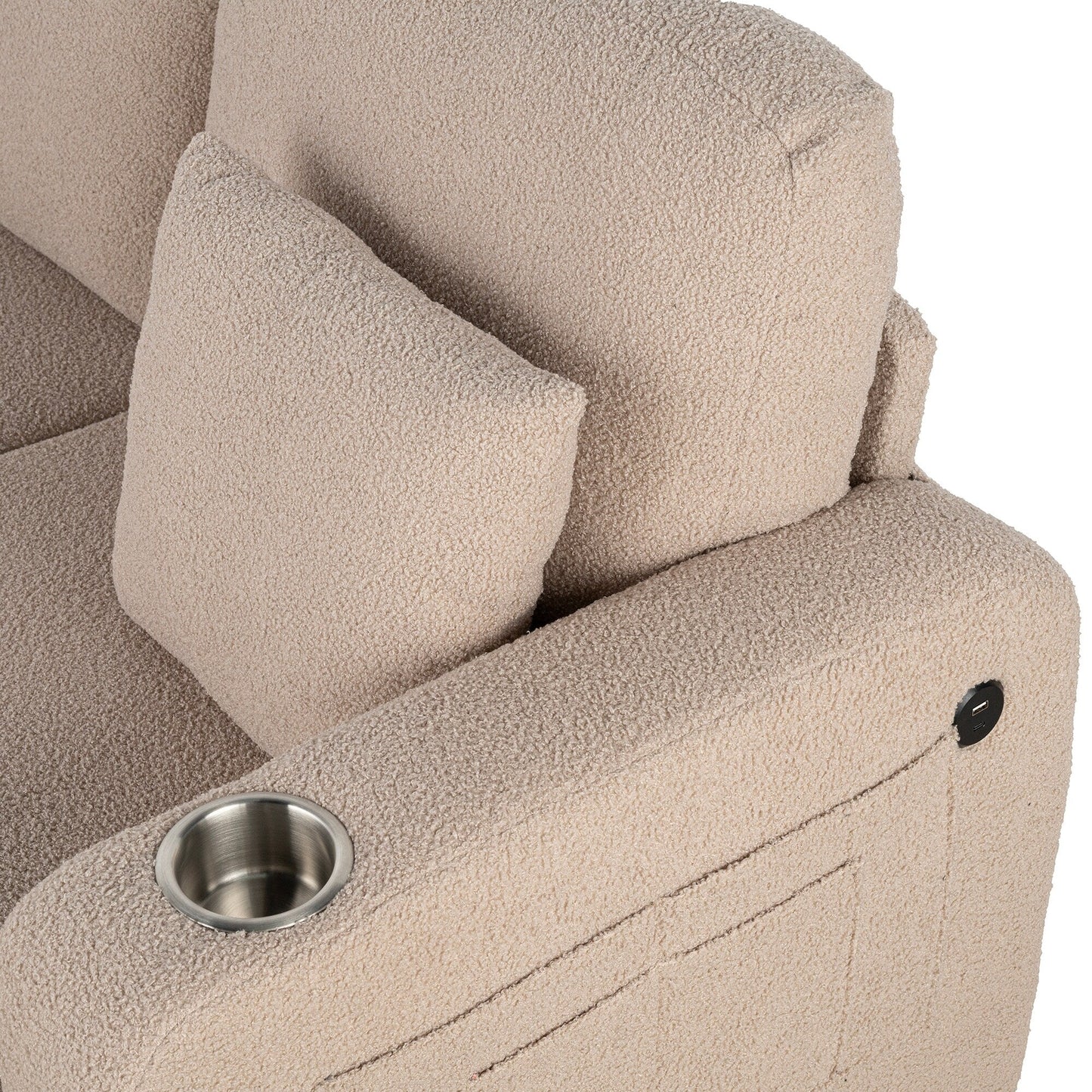 Divano moderno a 3 posti in velluto a coste beige con USB e 2 cuscini