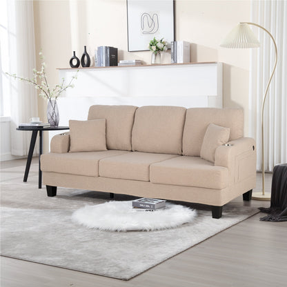 Divano moderno a 3 posti in velluto a coste beige con USB e 2 cuscini