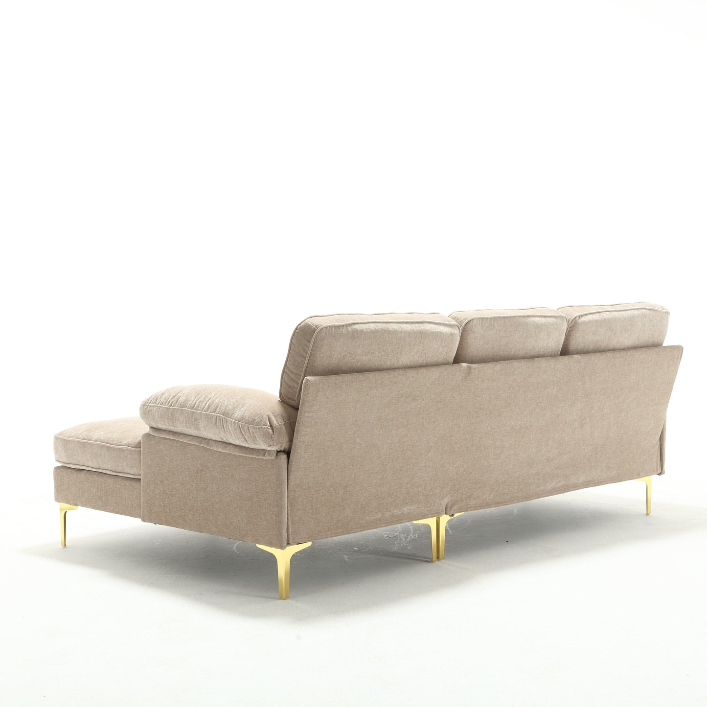 Divano a 3 posti a forma di L in tessuto da 85'', con chaise longue, cuscini rinforzati a molle, struttura in legno e cuscini per la vita