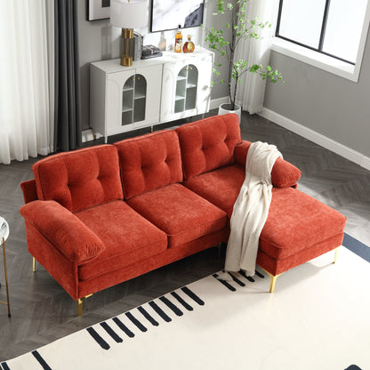 Divano a 3 posti a forma di L in tessuto da 85'', con chaise longue, cuscini rinforzati a molle, struttura in legno e cuscini per la vita