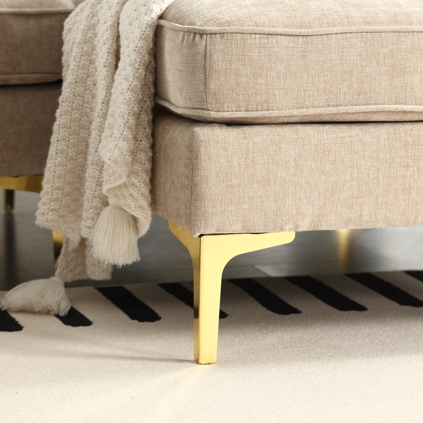 Divano a 3 posti a forma di L in tessuto da 85'', con chaise longue, cuscini rinforzati a molle, struttura in legno e cuscini per la vita