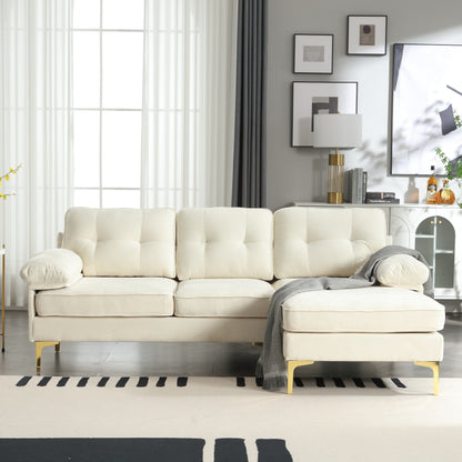 Divano a 3 posti a forma di L in tessuto da 85'', con chaise longue, cuscini rinforzati a molle, struttura in legno e cuscini per la vita