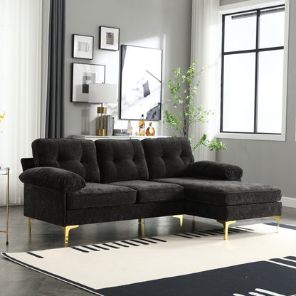 Divano a 3 posti a forma di L in tessuto da 85'', con chaise longue, cuscini rinforzati a molle, struttura in legno e cuscini per la vita