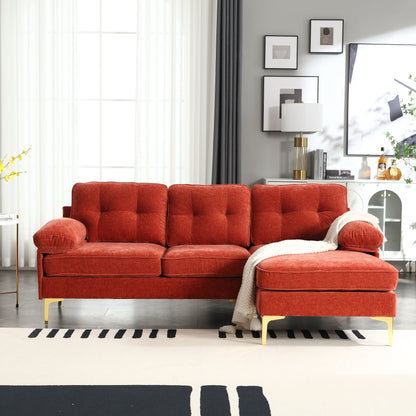 Divano a 3 posti a forma di L in tessuto da 85'', con chaise longue, cuscini rinforzati a molle, struttura in legno e cuscini per la vita